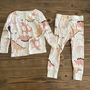 Girls Old Navy Dinosaur Print Pajama Set White Pink Size 2T